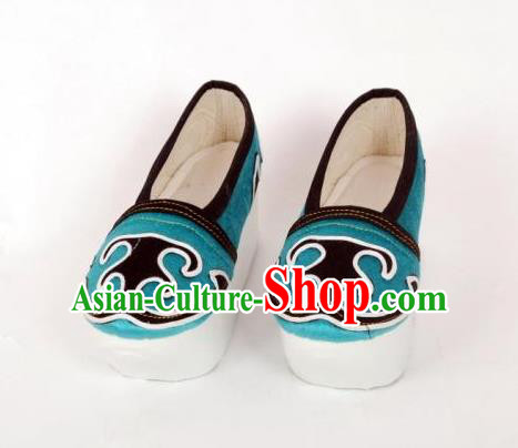 Traditional Chinese Ancient Niche Blue Shoes, China Peking Opera Handmade Hanfu Shoes for Men