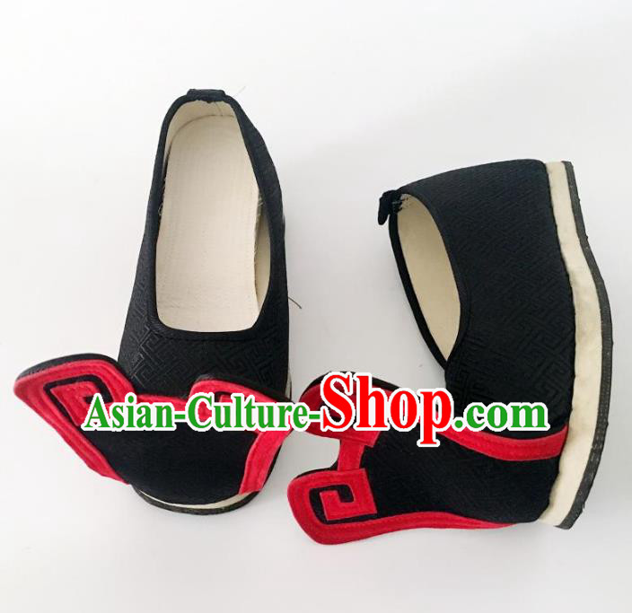 Traditional Chinese Ancient Han Dynasty Wedding Embroidered Shoes, China Handmade Hanfu Embroidery Black Shoes for Men