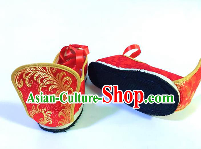 Traditional Chinese Ancient Han Dynasty Wedding Embroidered Shoes, China Handmade Hanfu Embroidery Red Shoes for Men