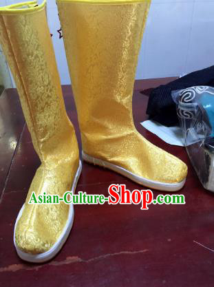 Traditional Chinese Ancient Golden Officer Boots, China Handmade Peking Opera Hanfu Embroidery Shoes for Men