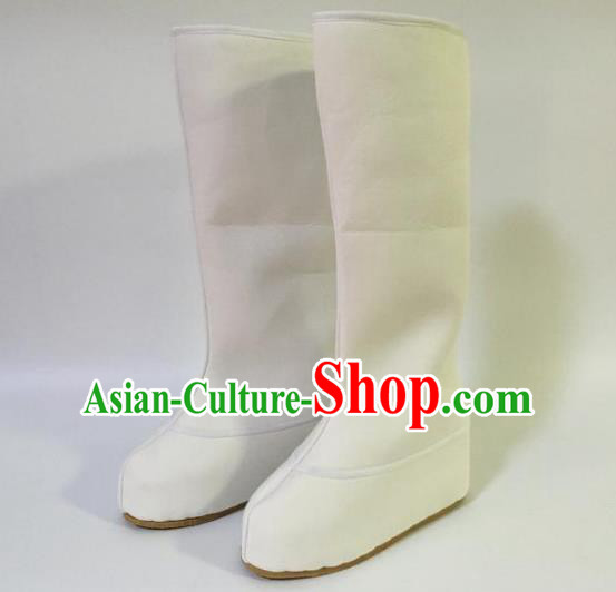 Traditional Chinese Ancient White Cloth Officer Boots, China Handmade Peking Opera Swordsman Hanfu Embroidery Shoes for Men