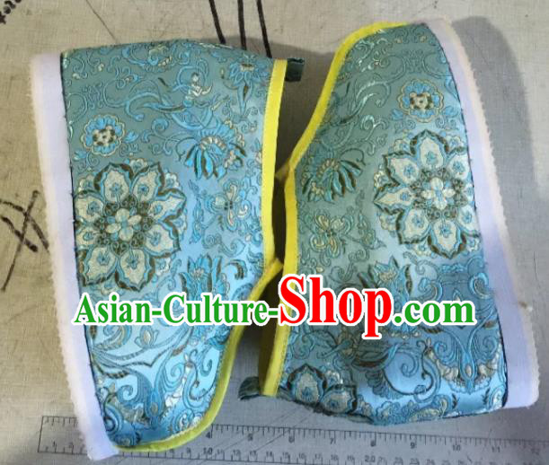 Traditional Chinese Ancient Swordsman Blue Satin Shoes, China Handmade Peking Opera Hanfu Embroidery Shoes for Women