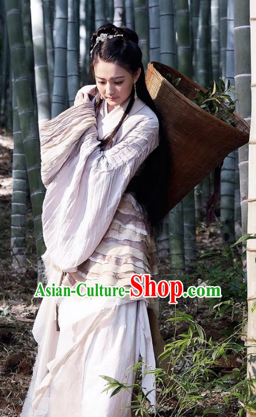 Traditional Ancient Chinese Young Lady Embroidered Tailing Dress Costume and Headpiece Complete Set for Women