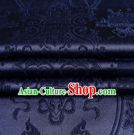 Chinese Royal Palace Traditional Costume Pattern Design Navy Brocade Fabric, Chinese Ancient Clothing Drapery Hanfu Cheongsam Material