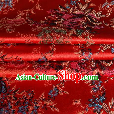 Chinese Royal Palace Traditional Costume Pattern Design Red Satin Brocade Fabric, Chinese Ancient Clothing Drapery Hanfu Cheongsam Material