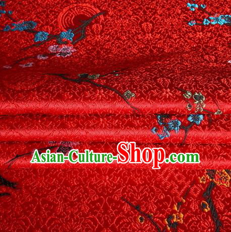 Chinese Royal Palace Traditional Costume Pattern Design Wintersweet Red Satin Brocade Fabric, Chinese Ancient Clothing Drapery Hanfu Cheongsam Material