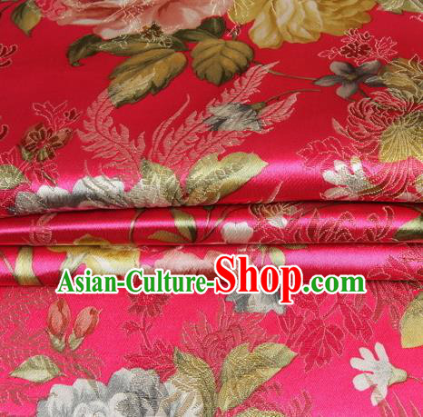 Chinese Royal Palace Traditional Costume Peony Pattern Rosy Satin Brocade Fabric, Chinese Ancient Clothing Drapery Hanfu Cheongsam Material