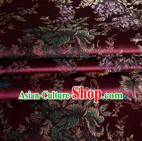 Chinese Royal Palace Traditional Costume Amaranth Satin Brocade Fabric, Chinese Ancient Clothing Drapery Hanfu Cheongsam Material