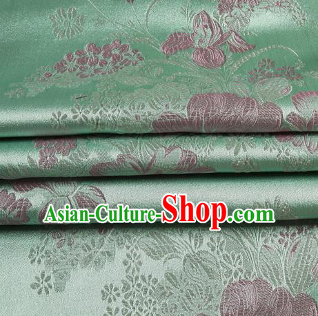 Chinese Royal Palace Traditional Costume Peony Pattern Green Satin Brocade Fabric, Chinese Ancient Clothing Drapery Hanfu Cheongsam Material