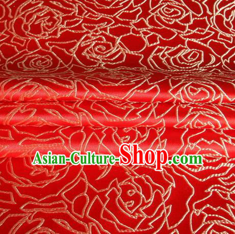 Chinese Royal Palace Traditional Costume Rose Pattern Red Satin Brocade Fabric, Chinese Ancient Clothing Drapery Hanfu Cheongsam Material