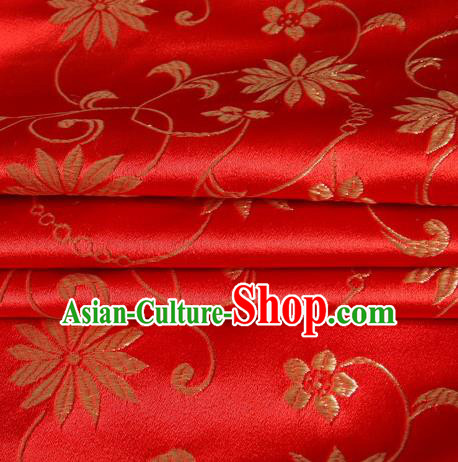 Chinese Royal Palace Traditional Costume Lotus Pattern Red Satin Brocade Fabric, Chinese Ancient Clothing Drapery Hanfu Cheongsam Material