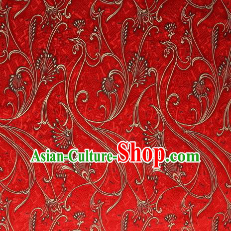 Chinese Royal Palace Traditional Costume Peacock Pattern Red Satin Brocade Fabric, Chinese Ancient Clothing Drapery Hanfu Cheongsam Material