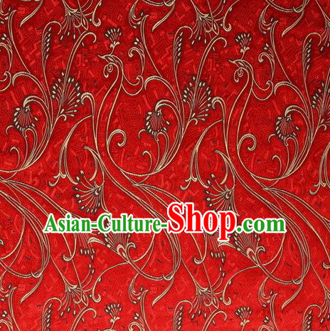Chinese Royal Palace Traditional Costume Peacock Pattern Red Satin Brocade Fabric, Chinese Ancient Clothing Drapery Hanfu Cheongsam Material