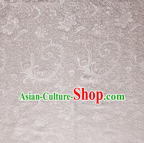 Chinese Royal Palace Traditional Costume Phoenix Flower Pattern White Satin Brocade Fabric, Chinese Ancient Clothing Drapery Hanfu Cheongsam Material