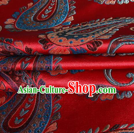 Chinese Royal Palace Traditional Costume Paisley Pattern Red Satin Brocade Fabric, Chinese Ancient Clothing Drapery Hanfu Cheongsam Material