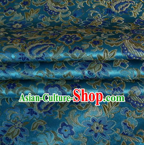 Chinese Traditional Costume Royal Palace Pattern Blue Satin Brocade Fabric, Chinese Ancient Clothing Drapery Hanfu Cheongsam Material