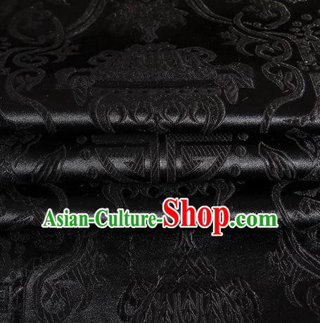 Chinese Traditional Costume Royal Palace Pattern Black Satin Brocade Fabric, Chinese Ancient Clothing Drapery Hanfu Cheongsam Material