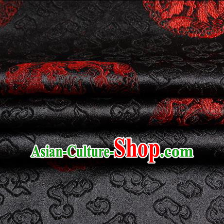 Chinese Traditional Costume Royal Palace Dragon Pattern Black Satin Brocade Fabric, Chinese Ancient Clothing Drapery Hanfu Cheongsam Material