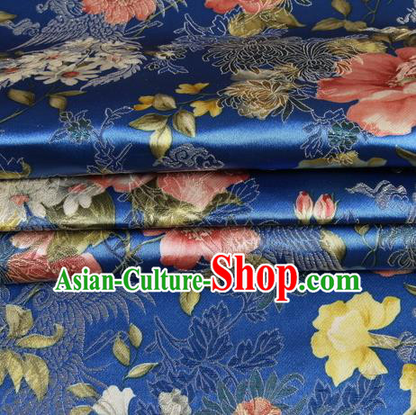 Chinese Traditional Costume Royal Palace Peony Pattern Royalblue Satin Brocade Fabric, Chinese Ancient Clothing Drapery Hanfu Cheongsam Material