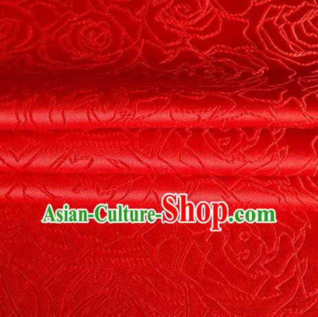 Chinese Traditional Costume Royal Palace Rose Pattern Red Satin Brocade Fabric, Chinese Ancient Clothing Drapery Hanfu Cheongsam Material
