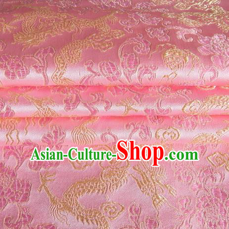 Chinese Traditional Costume Royal Palace Dragon Pattern Pink Satin Brocade Fabric, Chinese Ancient Clothing Drapery Hanfu Cheongsam Material