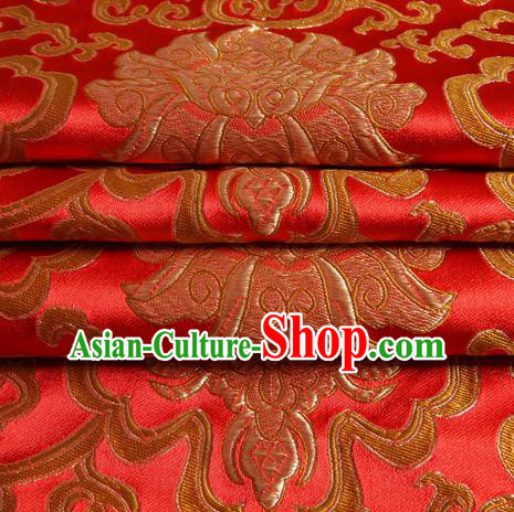 Chinese Traditional Costume Royal Palace Golden Rich Pattern Red Satin Brocade Fabric, Chinese Ancient Clothing Drapery Hanfu Cheongsam Material