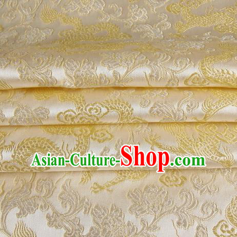 Chinese Traditional Costume Royal Palace Golden Dragon Pattern White Satin Brocade Fabric, Chinese Ancient Clothing Drapery Hanfu Cheongsam Material