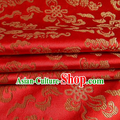 Chinese Traditional Costume Royal Palace Chinese Knots Pattern Red Satin Brocade Fabric, Chinese Ancient Clothing Drapery Hanfu Cheongsam Material