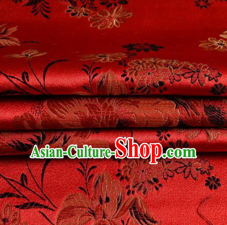 Chinese Traditional Costume Royal Palace Peony Pattern Red Satin Brocade Fabric, Chinese Ancient Clothing Drapery Hanfu Cheongsam Material