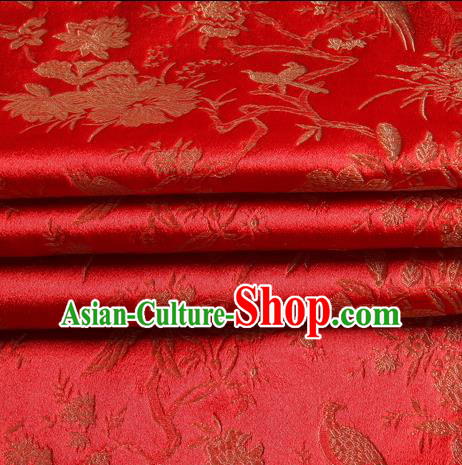 Chinese Traditional Costume Royal Palace Magpie Pattern Red Satin Brocade Fabric, Chinese Ancient Clothing Drapery Hanfu Cheongsam Material