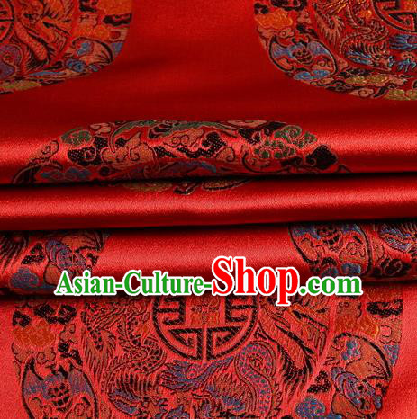 Chinese Traditional Costume Royal Palace Dragons Pattern Red Satin Brocade Fabric, Chinese Ancient Clothing Drapery Hanfu Cheongsam Material