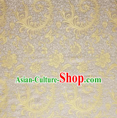 Chinese Traditional Costume Royal Palace Pteris Pattern White Satin Brocade Fabric, Chinese Ancient Clothing Drapery Hanfu Cheongsam Material
