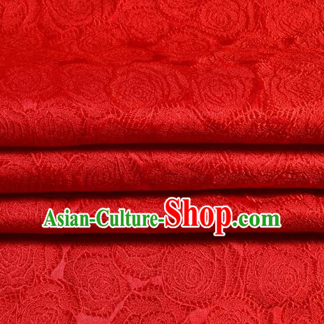 Chinese Traditional Costume Royal Palace Roses Pattern Red Satin Brocade Fabric, Chinese Ancient Clothing Drapery Hanfu Cheongsam Material