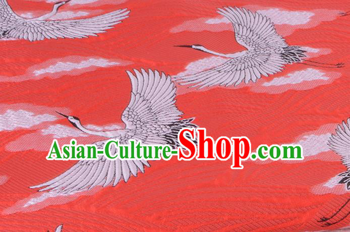 Chinese Traditional Costume Royal Palace Jacquard Weave Crane Red Brocade Kimono Fabric, Chinese Ancient Clothing Drapery Hanfu Cheongsam Material