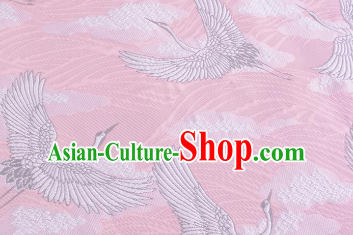 Chinese Traditional Costume Royal Palace Jacquard Weave Crane Pink Brocade Kimono Fabric, Chinese Ancient Clothing Drapery Hanfu Cheongsam Material