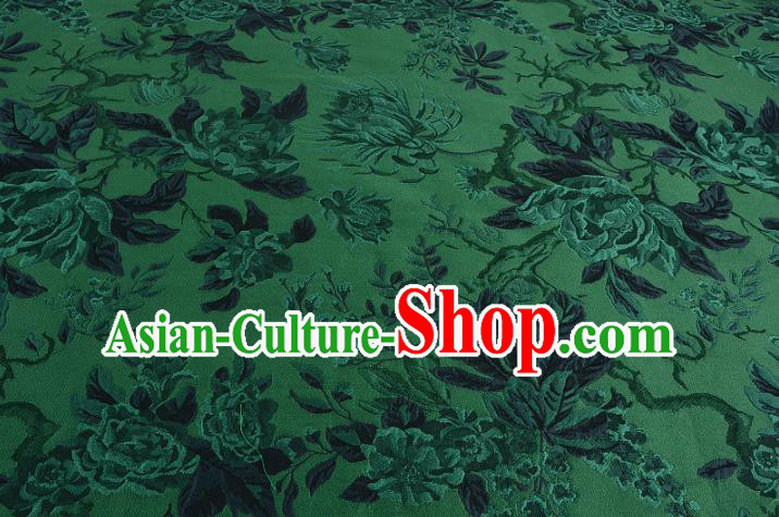 Chinese Traditional Costume Royal Palace Jacquard Weave Chrysanthemum Green Fabric, Chinese Ancient Clothing Drapery Hanfu Cheongsam Material