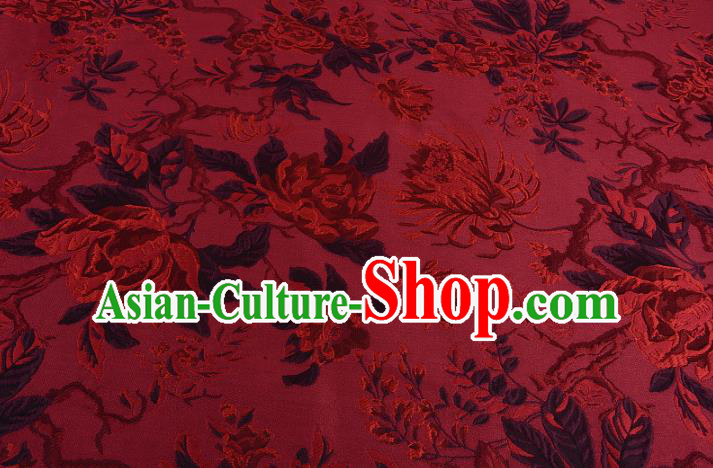 Chinese Traditional Costume Royal Palace Jacquard Weave Chrysanthemum Red Fabric, Chinese Ancient Clothing Drapery Hanfu Cheongsam Material