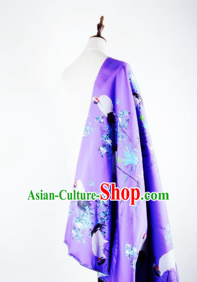 Chinese Traditional Costume Royal Palace Jacquard Weave Crane Purple Brocade Fabric, Chinese Ancient Clothing Drapery Hanfu Cheongsam Material