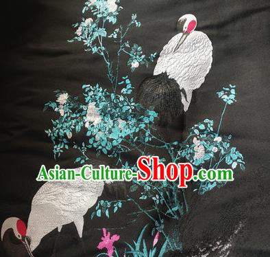 Chinese Traditional Costume Royal Palace Jacquard Weave Crane Black Brocade Fabric, Chinese Ancient Clothing Drapery Hanfu Cheongsam Material