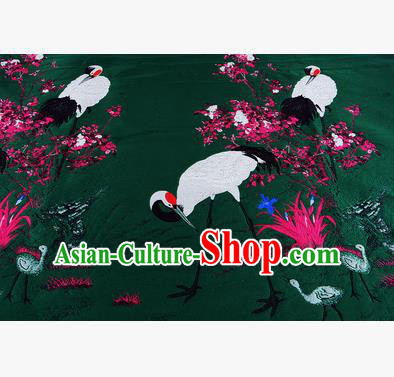 Chinese Traditional Costume Royal Palace Jacquard Weave Crane Deep Green Brocade Fabric, Chinese Ancient Clothing Drapery Hanfu Cheongsam Material