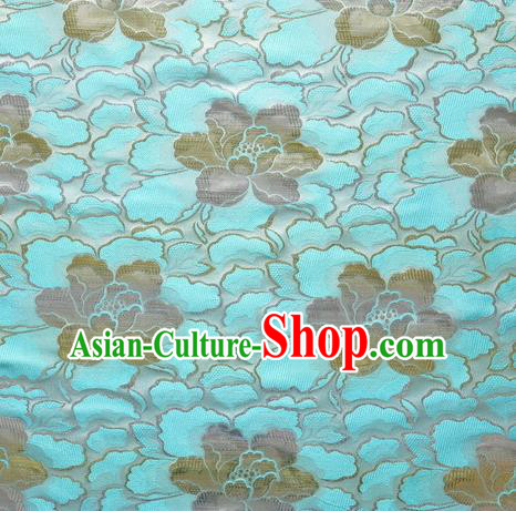 Chinese Traditional Costume Royal Palace Lotus Pattern Blue Satin Brocade Fabric, Chinese Ancient Clothing Drapery Hanfu Cheongsam Material