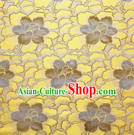 Chinese Traditional Costume Royal Palace Lotus Pattern Yellow Satin Brocade Fabric, Chinese Ancient Clothing Drapery Hanfu Cheongsam Material
