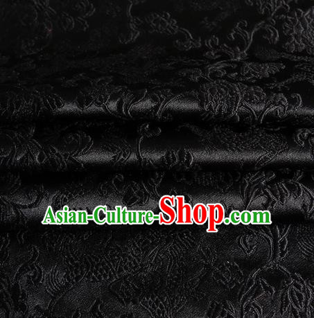 Chinese Traditional Costume Royal Palace Dragons Pattern Black Satin Brocade Fabric, Chinese Ancient Clothing Drapery Hanfu Cheongsam Material