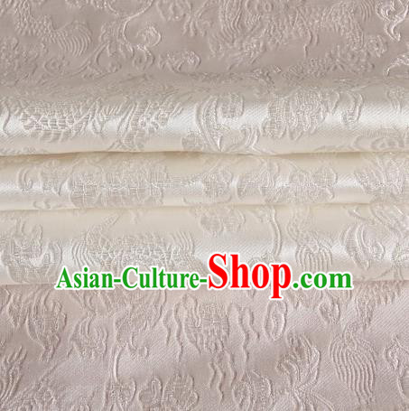 Chinese Traditional Costume Royal Palace Dragons Pattern White Satin Brocade Fabric, Chinese Ancient Clothing Drapery Hanfu Cheongsam Material