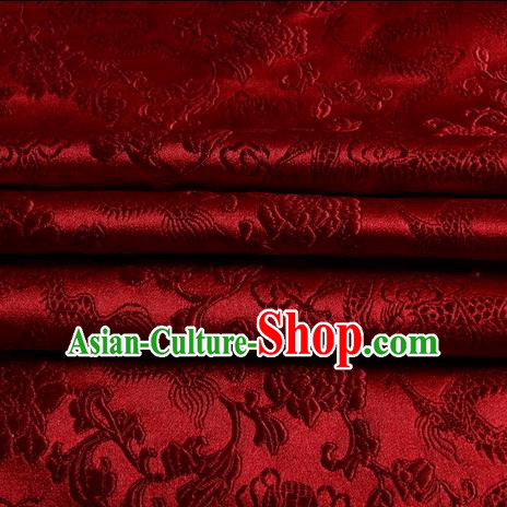 Chinese Traditional Costume Royal Palace Dragons Pattern Purplish Red Satin Brocade Fabric, Chinese Ancient Clothing Drapery Hanfu Cheongsam Material