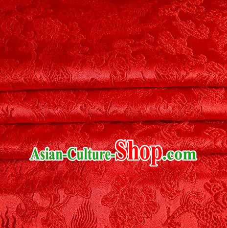 Chinese Traditional Costume Royal Palace Dragons Pattern Red Satin Brocade Fabric, Chinese Ancient Clothing Drapery Hanfu Cheongsam Material