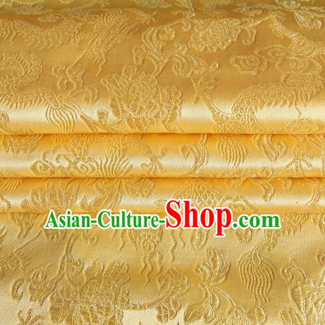 Chinese Traditional Costume Royal Palace Dragons Pattern Golden Satin Brocade Fabric, Chinese Ancient Clothing Drapery Hanfu Cheongsam Material