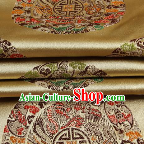 Chinese Traditional Costume Royal Palace Dragons Pattern Golden Satin Brocade Fabric, Chinese Ancient Clothing Drapery Hanfu Cheongsam Material