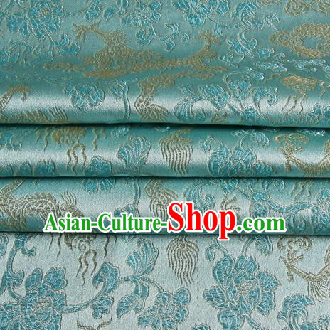 Chinese Traditional Costume Royal Palace Dragons Pattern Blue Satin Brocade Fabric, Chinese Ancient Clothing Drapery Hanfu Cheongsam Material