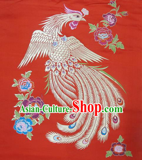 Chinese Traditional Costume Royal Palace Phoenix Pattern Red Satin Nanjing Brocade Fabric, Chinese Ancient Clothing Drapery Hanfu Cheongsam Material